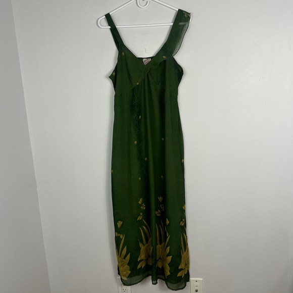 Vintage Magic Green Floral Ruffle Maxi Dress Babydoll Y2K Womens Size Large Boho - Picture 16 of 16